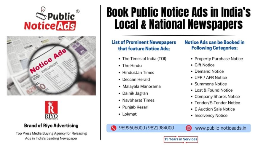 Book Public Notices Online Easily with Public-NoticeAds.in by Riyo Advertising