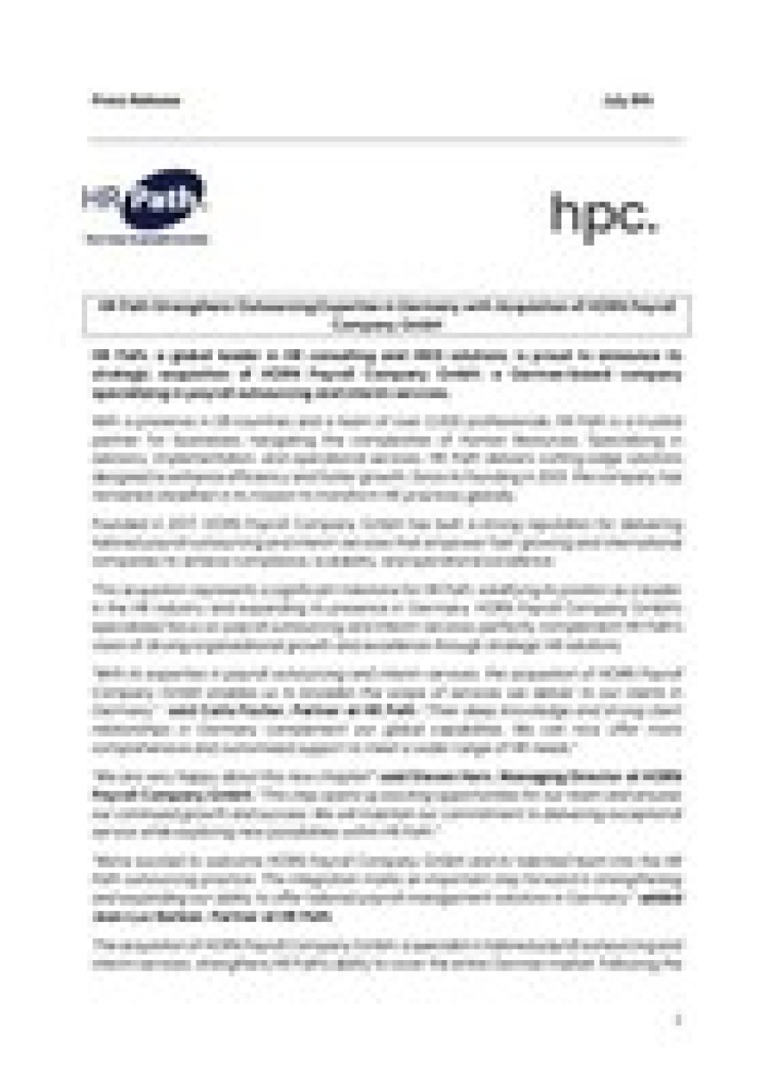 HR Path Strengthens Outsourcing Expertise in Germany with Acquisition of HORN Payroll Company GmbH