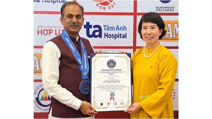 Acharya Manish Ji Honoured with Grand Records WorldKings Honorary Certificate at the 54th Convocation of Vietnamese Record Holders